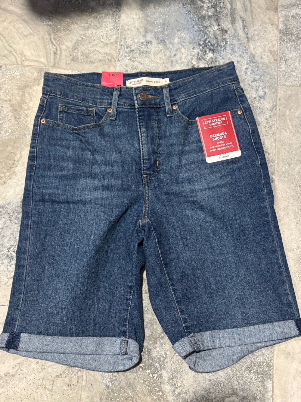 Levi's Dark Blue Mid Rise Bermuda Shorts